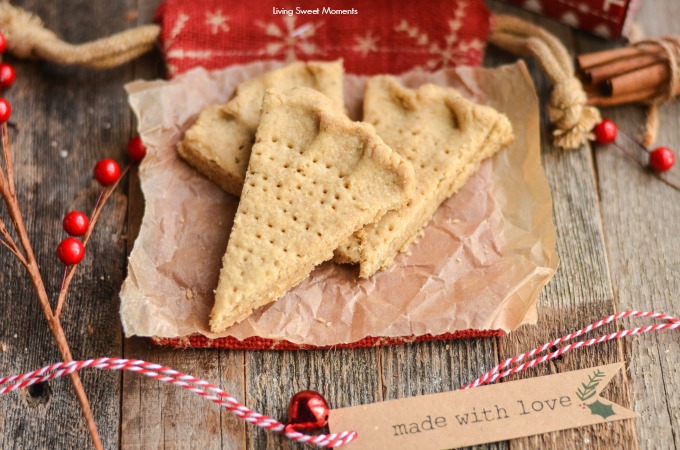 These crumbly Holiday Spiced Shortbread Cookies are super delicious and easy to make. Cut into wedges, they are perfect for dessert or to dip in your coffee