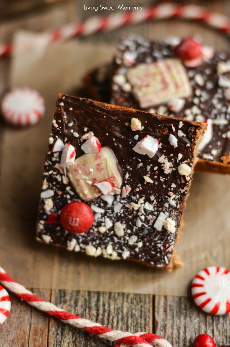 These soft and chewy Peppermint Blondies are covered in chocolate and sprinkled with candy. The perfect Holiday dessert recipe for parties and celebrations. 