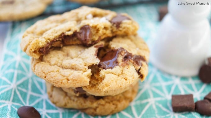 These amazing chewy Brown Butter Chocolate Chip Cookies have tons of butterscotch flavor, chocolate chunks and sea salt on top. The best cookie recipe ever! 2