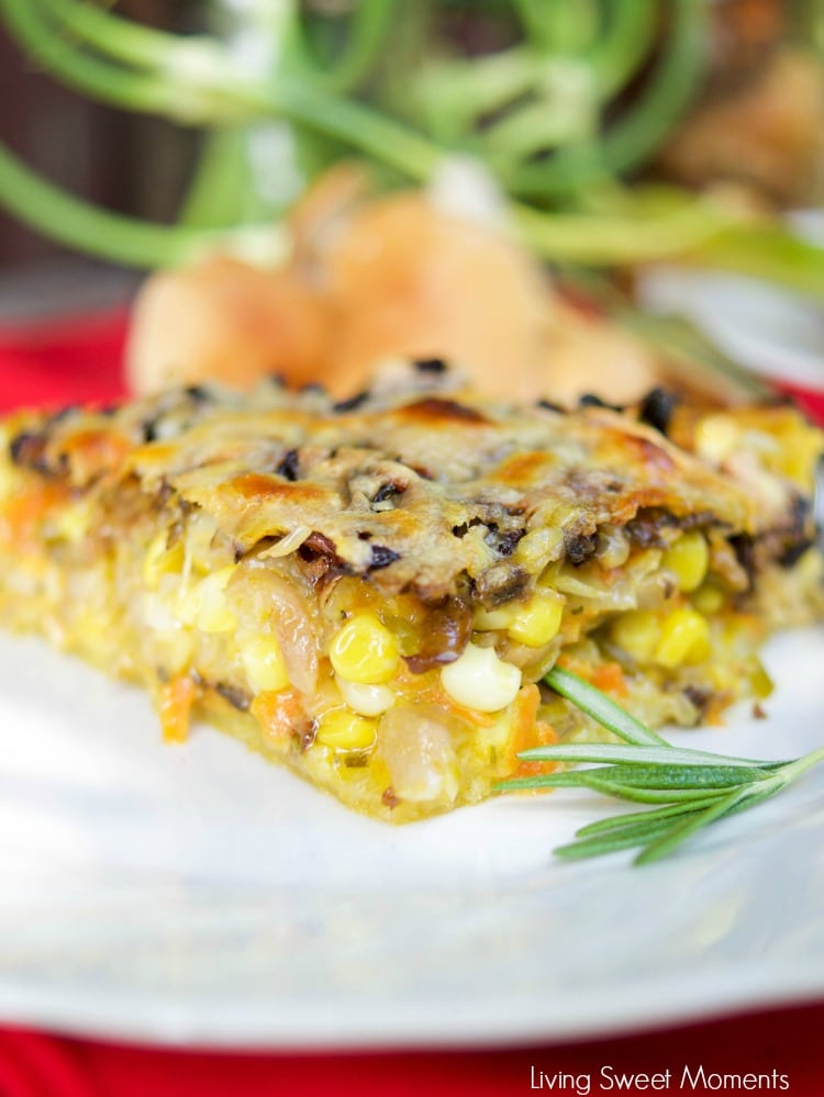 This delicious Summer Vegetable Tart recipe is filled with corn, shallots, mushrooms, creme fraiche and shredded gruyere cheese. A perfect vegetarian entree