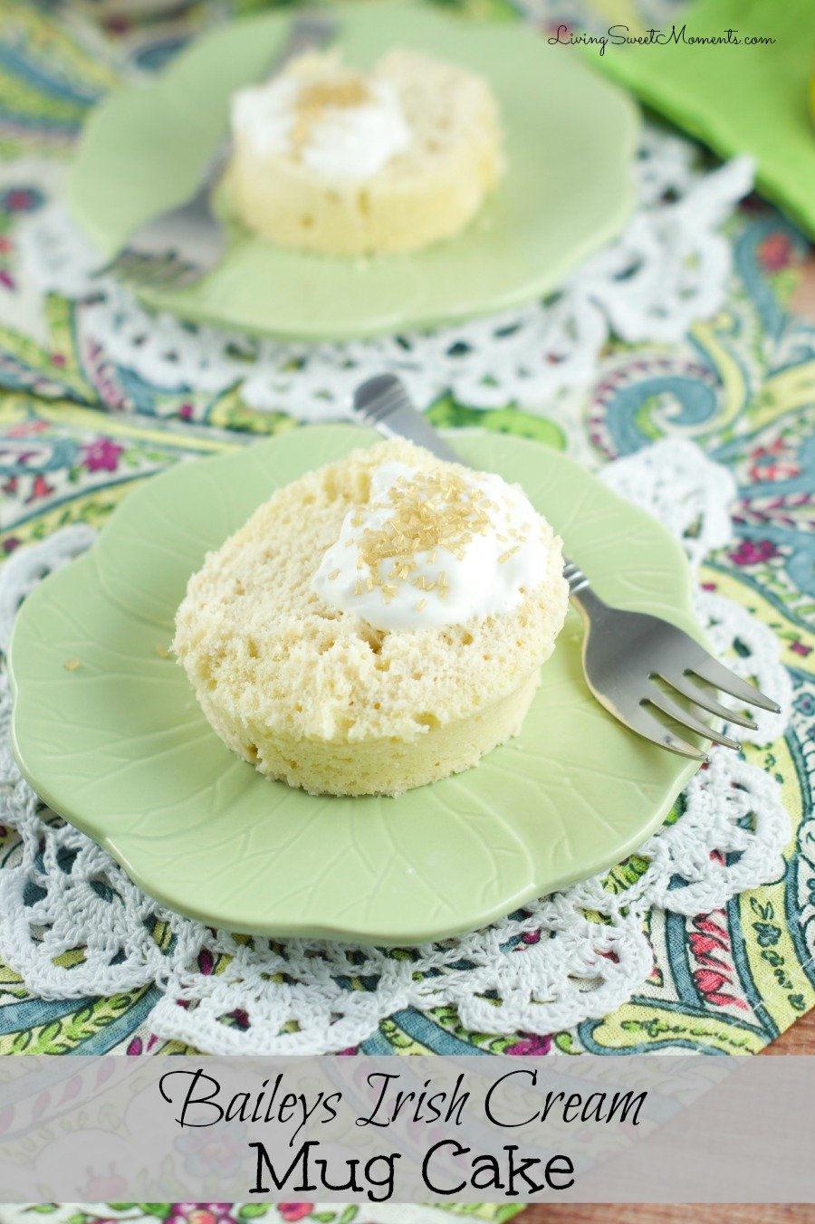 Baileys Irish Cream Mug Cake - moist, flavorful cake that's made in just 2 minutes. You can make it non-alcoholic using the Baileys Coffee Creamer. Perfect for a quick dessert.
