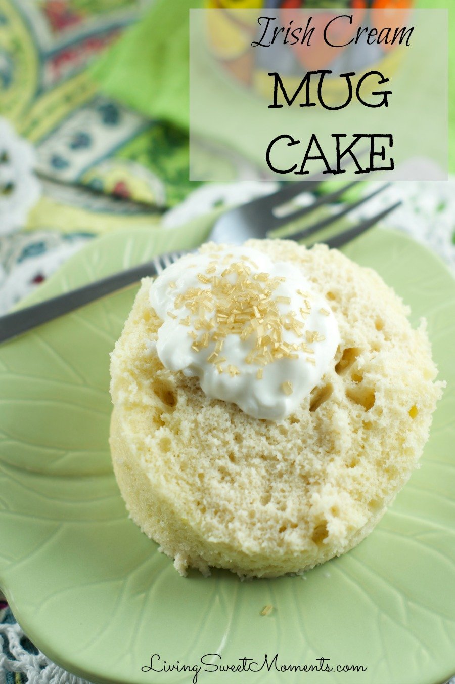 Baileys Irish Cream Mug Cake - moist, flavorful cake that's made in just 2 minutes. You can make it non-alcoholic using the Baileys Coffee Creamer. Perfect for a quick dessert.