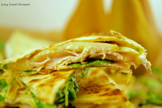 These delicious Turkey Brie Quesadillas have a touch of pear and are perfect for a quick weeknight dinner idea under 10 minutes or as a party appetizer. Yummy!!