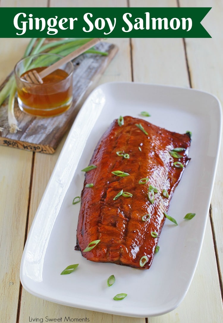 This delicious ginger soy salmon recipe requires only 5 ingredients and is ready in 25 minutes or less. The perfect healthy quick weeknight dinner idea. 