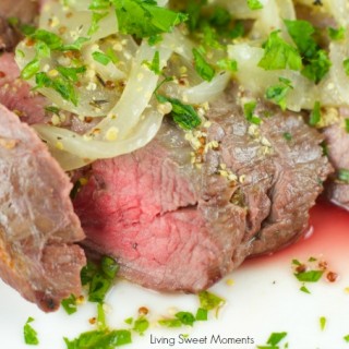 Easy Flank Steak Recipe made in 10 minutes with a tangy wine and mustard sauce. Easy enough to make on a weeknight and elegant enough to serve with company.