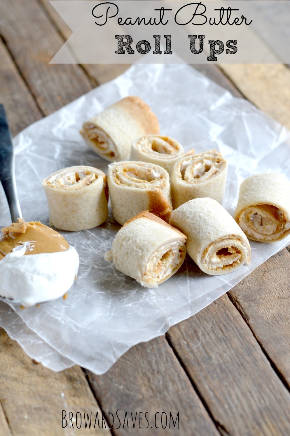 These easy peanut butter roll ups recipe requires only 3 ingredients and are the perfect fun snack to pack for the lunch box. No cooking needed! 