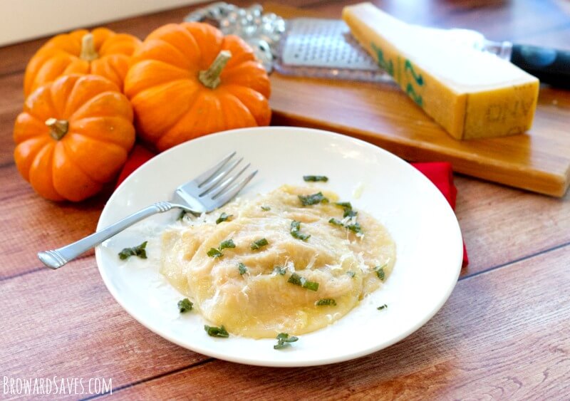 Delicious Pumpkin Ravioli Recipe. Made a luscious pumpkin ricotta filling and served with a sage brown butter sauce. The perfect 30 minute meal for the fall. 
