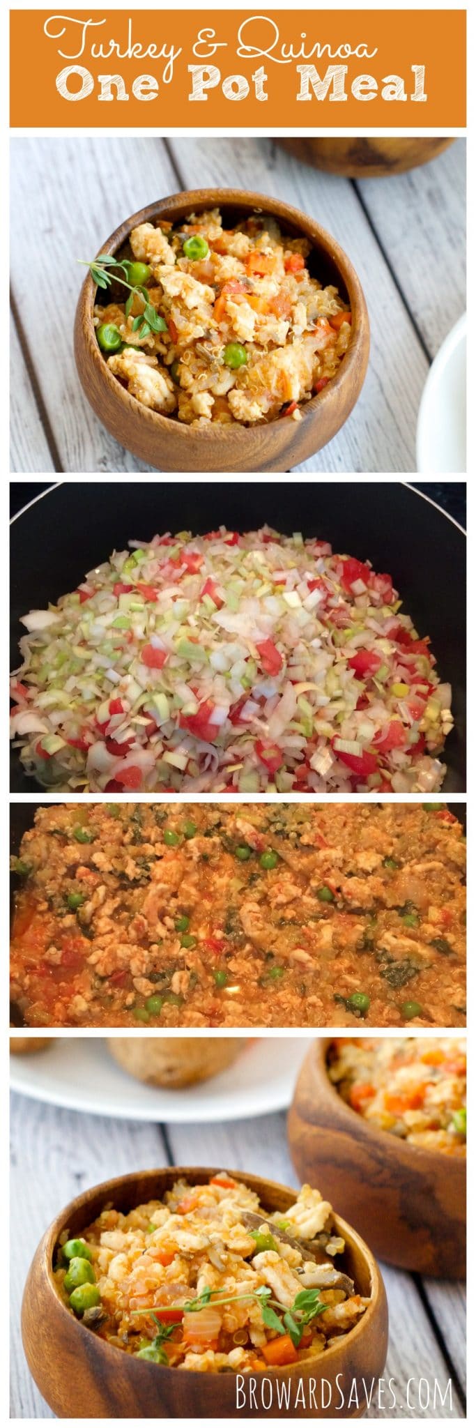 Easy Turkey Quinoa One Pot Meal. So delicious and nutritious. Have it on your table in 20 minutes or less. Kids and adults love it and It's low Fat too! More one pot meals at livingsweetmoments.com