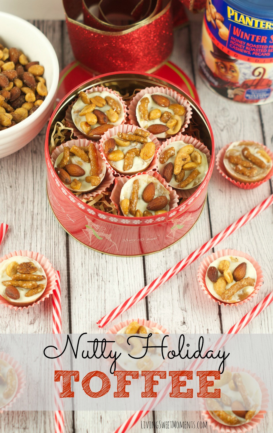 This delicious Holiday Spiced Toffee Recipe has nuts and white chocolate to kick the flavor up a notch. I love to make it in little muffin tins to give out.