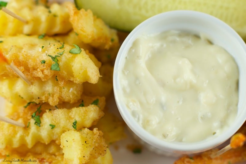 Battered French Fries Recipe - starts with frozen fries to save time and work. They turn out so crispy and perfectly seasoned. Serve with tartar sauce on the side and you got a winning dish.