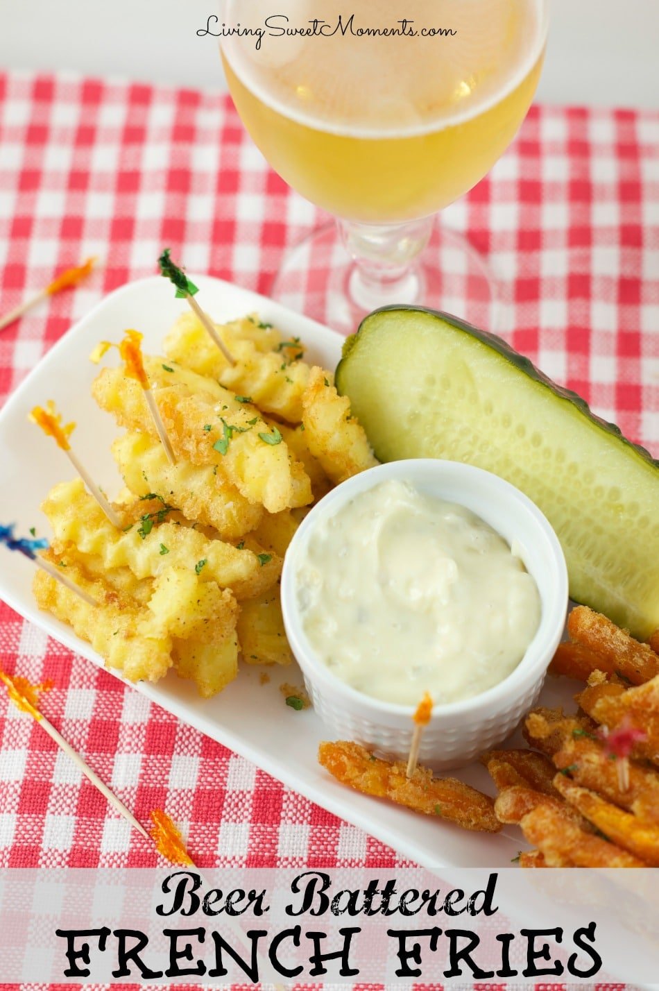 Battered French Fries Recipe - starts with frozen fries to save time and work. They turn out so crispy and perfectly seasoned. Serve with tartar sauce on the side and you got a winning dish.