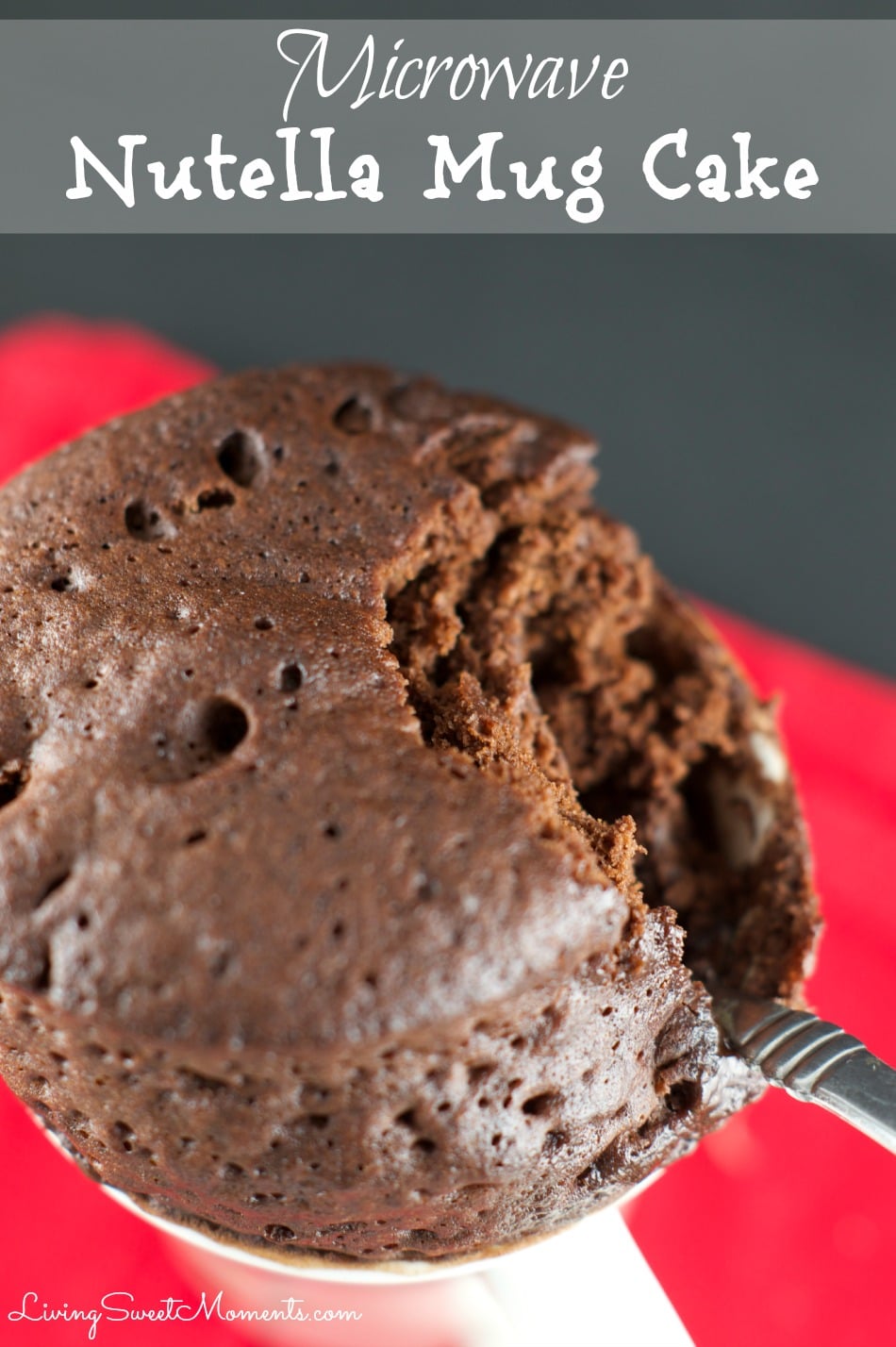 This delicious Microwave Nutella Mug Cake Recipe is made from start to finish in 5 minutes or less. Simple ingredients make this moist, chocolatey cake 