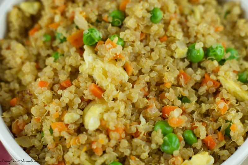 This Quinoa Fried Recipe requires only 10 minutes to make and it's so delicious. Fresh veggies and quinoa make a healthy and satisfying combination. Try it!