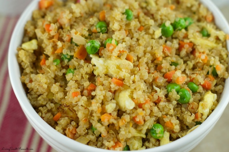 This Quinoa Fried Recipe requires only 10 minutes to make and it's so delicious. Fresh veggies and quinoa make a healthy and satisfying combination. Try it!