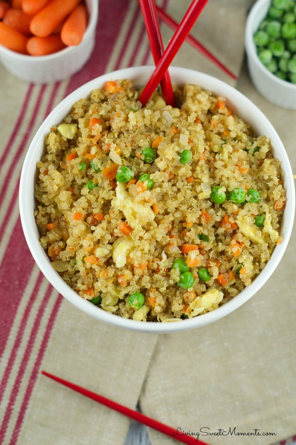 This Quinoa Fried Recipe requires only 10 minutes to make and it's so delicious. Fresh veggies and quinoa make a healthy and satisfying combination. Try it!