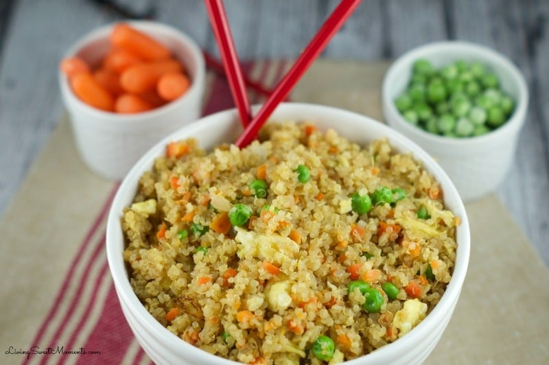 This Quinoa Fried Recipe requires only 10 minutes to make and it's so delicious. Fresh veggies and quinoa make a healthy and satisfying combination. Try it!