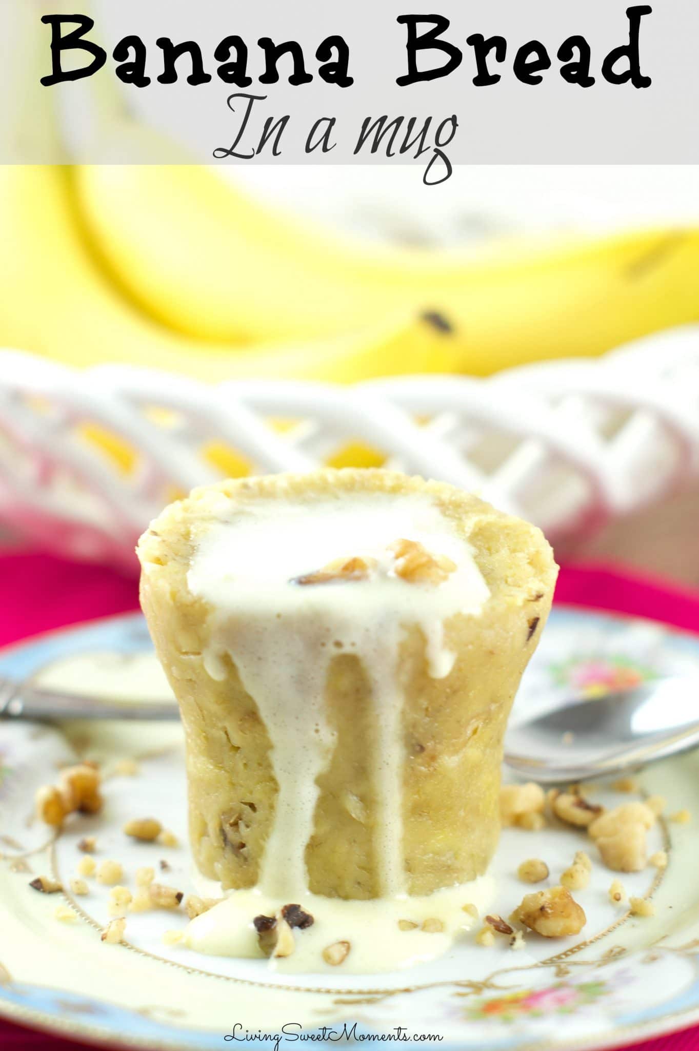 Banana Bread In A Mug - This moist bread is made in 5 minutes from start to finish. Enjoy delicious flavor in a moist and soft bread. The best in a mug recipe you will find! 