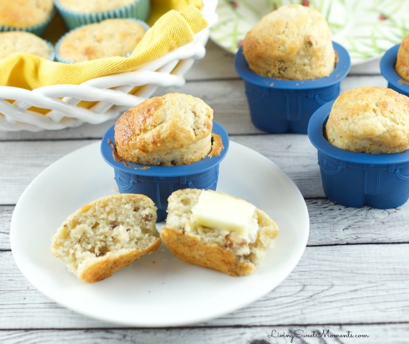 Banana Nut Muffins Recipe - They makes delicious, moist and sweet muffins. The secret is the use of sour cream in the batter. It gives them tons of flavor.