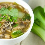 Chicken Soba Noodle Soup - Easy to make and delicious! A flavorful broth is served with soba noodles, chicken, bok choy and mushrooms in a comforting soup that will warm you during chilly nights.