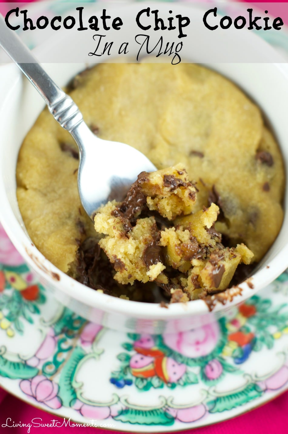 Chocolate Chip Cookies in a mug - Just 45 seconds is all it takes in the microwave to make this fudgy cookie that will just melt in your mouth. The best mug recipe ever! 