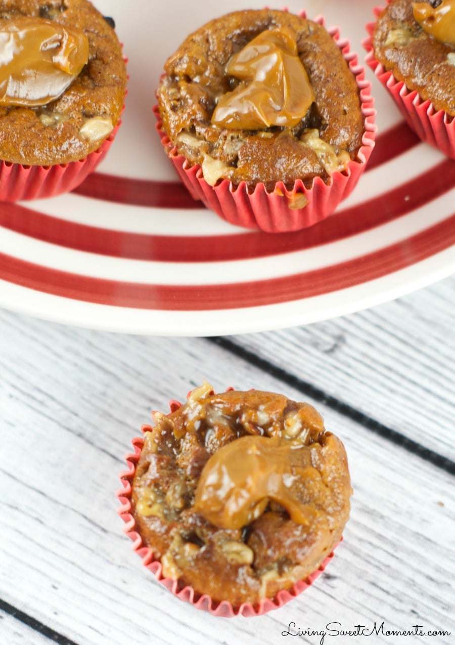 Banana Caramel Muffins - Gluten free muffins made in the blender! Just 5 ingredients are needed to make the moistest and most delicious muffins you will ever try.