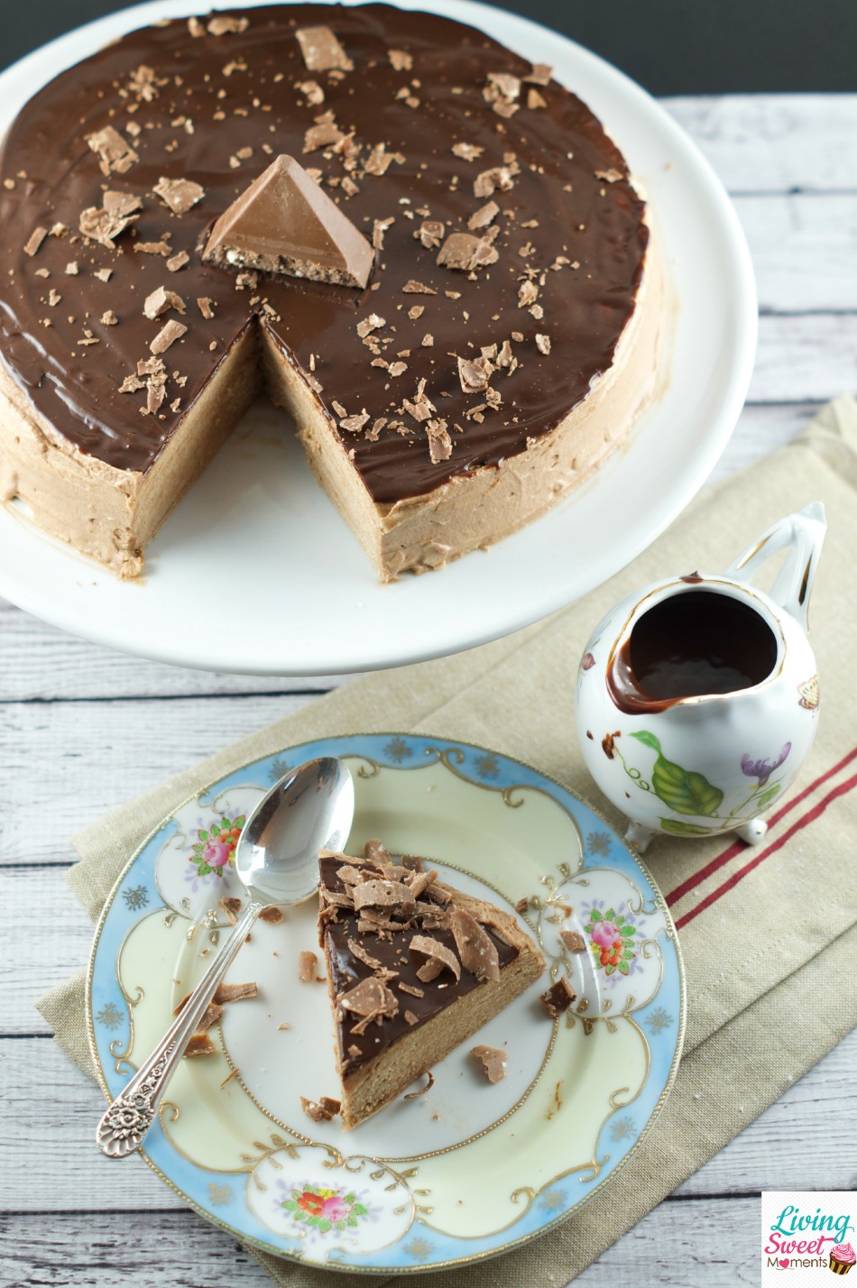 Toblerone Chocolate Crepe Cake - 30 crepes layered with Toblerone ganache and topped with a dark chocolate glaze. A simple, delicious and beautiful cake for entertaining.