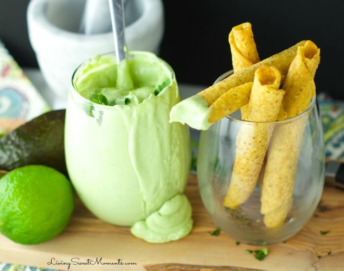 Avocado Cilantro Cream - Easy to make, Tangy dipping sauce for tacos and other Mexican goodies. Avocado, Cilantro, Lime and sour cream are blender together. 