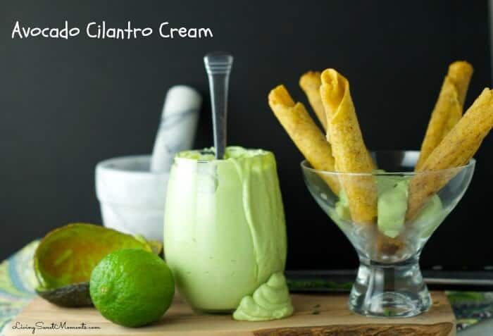 Avocado Cilantro Cream - Easy to make, Tangy dipping sauce for tacos and other Mexican goodies. Avocado, Cilantro, Lime and sour cream are blender together. 