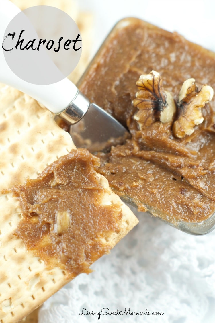 Charoset Recipe - made with dates and walnuts is the perfect Passover Recipe for your Seder dinner. Easy to make and super delicious spread for matzohs. 