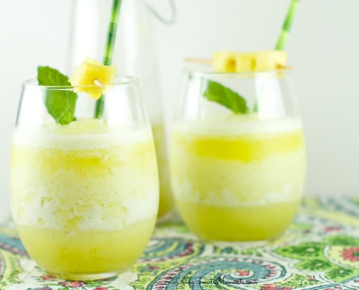 Pineapple Mint Smoothie - refreshing drink for Spring and Summer. Blended with lot's of ice for an interesting and flavorful tropical beverage without booze