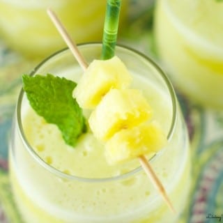 Pineapple Mint Smoothie - refreshing drink for Spring and Summer. Blended with lot's of ice for an interesting and flavorful tropical beverage without booze