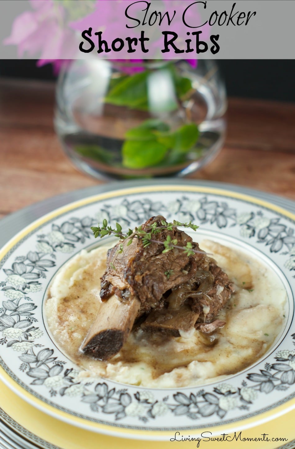 Slow Cooker Short Ribs - Made with red and delightful herbs. This delicious dish falls off the bone creating tender flavorful beef that requires very little prep. 
