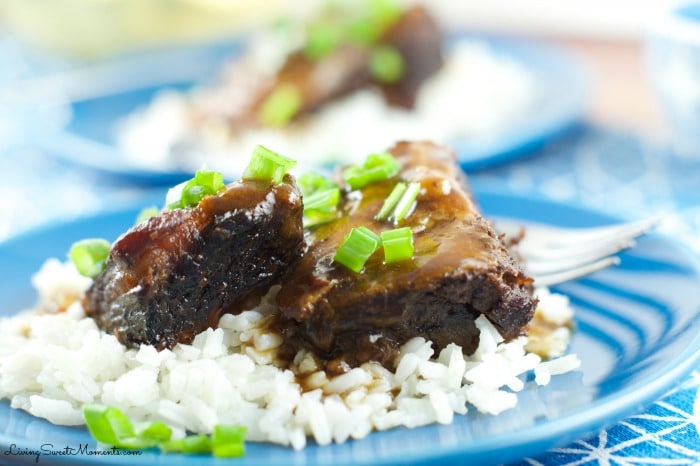 asian style short ribs - made in the slow cooker. Super easy to prepare and a delicious weeknight dinner recipe. The short ribs are fall off the bone tender