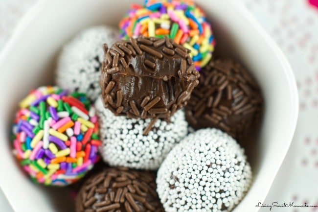 Brigadeiros - Brazilian Chocolate Fudge Balls. Easy to make and delicious dulce de leche & chocolate truffles rolled in chocolate or sprinkles. Super Sinful