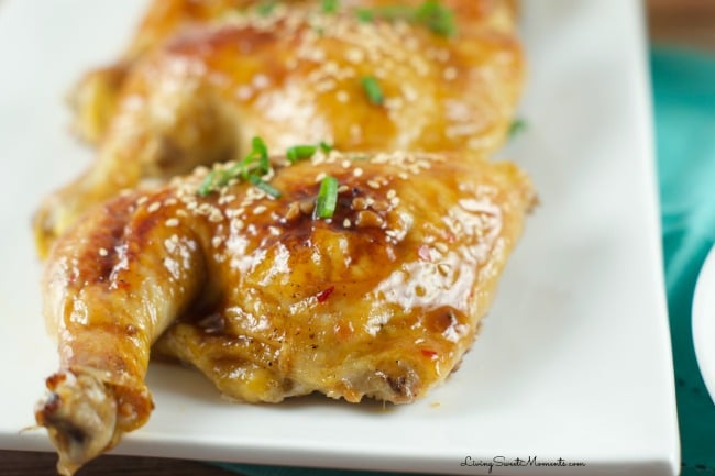 Chicken with Orange Plum Sauce - Roasted chicken glazed with sweet and sour orange plum sauce for a quick weeknight dinner idea. Easy to make and delicious.