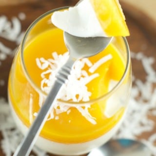 Coconut Panna Cotta With Mango Gelee - Delicious and creamy coconut panna cotta topped with tropical mango gelee for a fun and easy summer dessert. love it!