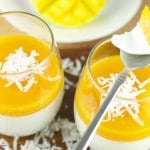 Coconut Panna Cotta With Mango Gelee - Delicious and creamy coconut panna cotta topped with tropical mango gelee for a fun and easy summer dessert. love it!