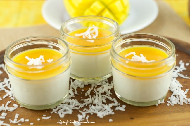 Coconut Panna Cotta With Mango Gelee - Delicious and creamy coconut panna cotta topped with tropical mango gelee for a fun and easy summer dessert. love it!