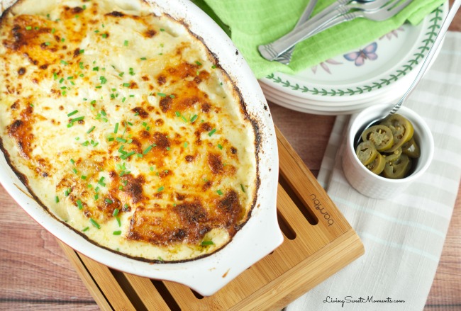 Potatoes Au Gratin with Creamy Jalapeno - This easy to make yet elegant side dish is the perfect potato recipe for any party or celebration. A Crowd pleaser