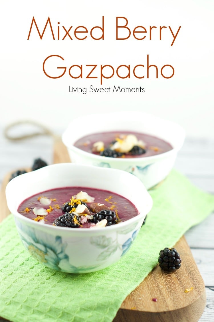 Mixed Berry Gazpacho - a refreshing smoothie bowl featuring berries, pineapple juice and yogurt topped with Brazil Nuts. Perfect breakfast or brunch recipe.
