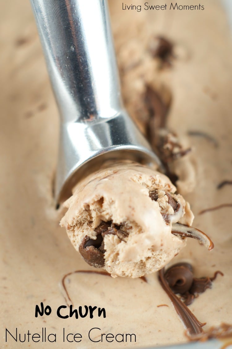No Churn Nutella Ice Cream - Only 4 simple ingredients are needed to make this delicious ice Cream with swirls of Nutella in every bite. Perfect for summer. 