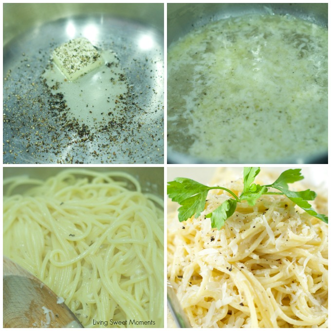 Cacio E Pepe Pasta - Only 5 ingredients needed to make this delicious pasta tossed with fresh pepper and pecorino and parmigiano cheeses. Have dinner on the table in 15 minutes or less. 