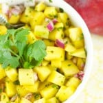 Mango Salad - Just 4 ingredients, this mango salad is the perfect summer recipe for the outdoors. Easy to make and delicious. Serve it as an app or w/chips.