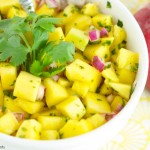 Mango Salad - Just 4 ingredients, this mango salad is the perfect summer recipe for the outdoors. Easy to make and delicious. Serve it as an app or w/chips.