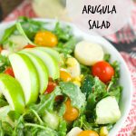 Apple And Tomato Arugula Salad: delicious summer salad with tomatoes, arugula, corn, apple and hearts of palm tossed with a homemade Mustard Vinaigrette.