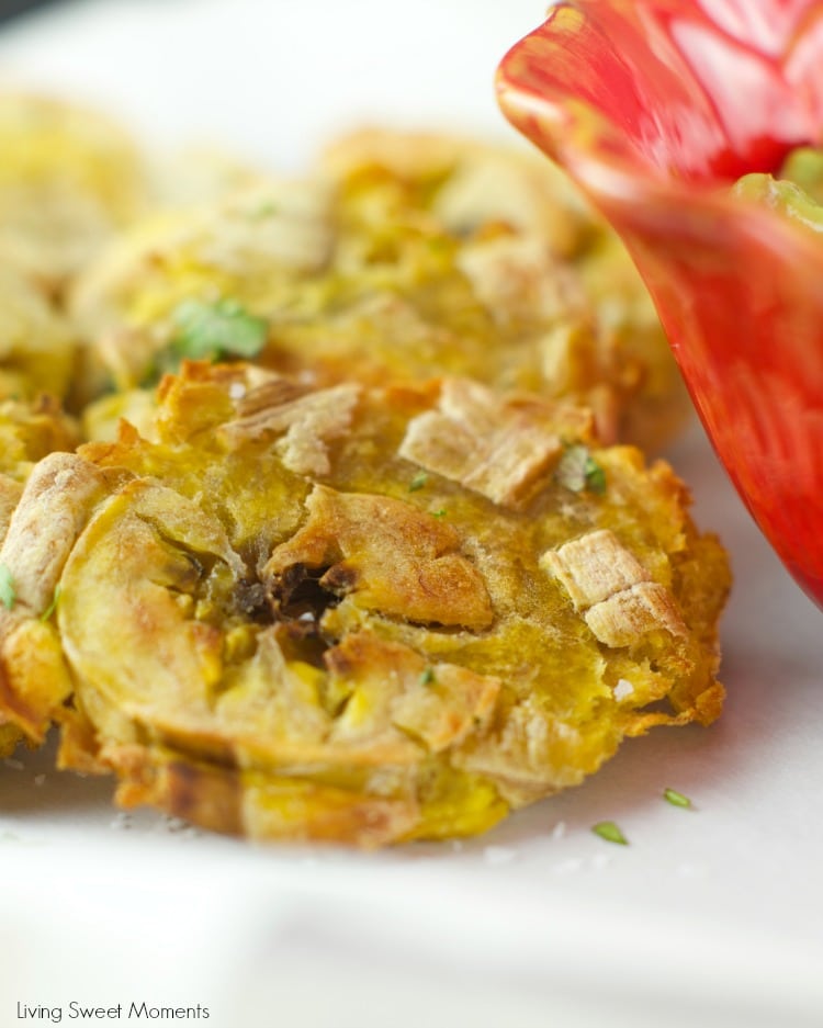 Baked Tostones With Guasacaca Sauce Recipe: easy plantains are crispy baked and served with a Venezuelan avocado dip that's perfect as a dinner side dish.