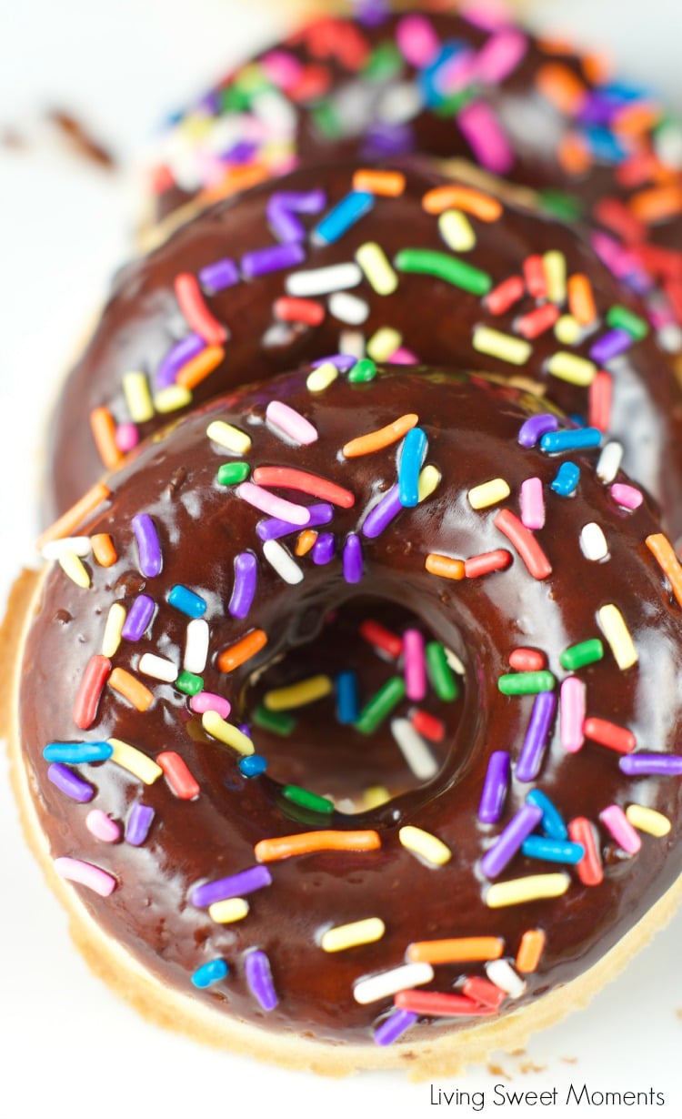 chocolate glazed baked donuts - this delicious dessert is easy to make and perfect for parties and celebrations. Donuts are baked and glazed with chocolate.