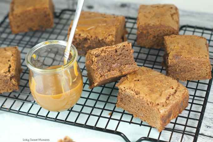 Dulce de leche brownies - Ooey Gooey fudgy brownies are filled with dulce de leche & chocolate chunks. The perfect dessert for any occasion. www.livingsweetmoments.com