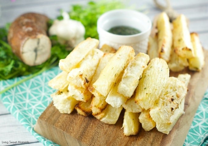 Grilled Yuca with Garlic Mojo Sauce: delicious yucas are smothered with garlic mojo sauce and then grilled until crispy. Great summer side dish to any meal