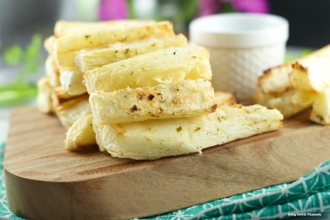 Grilled Yuca with Garlic Mojo Sauce: delicious yucas are smothered with garlic mojo sauce and then grilled until crispy. Great summer side dish to any meal